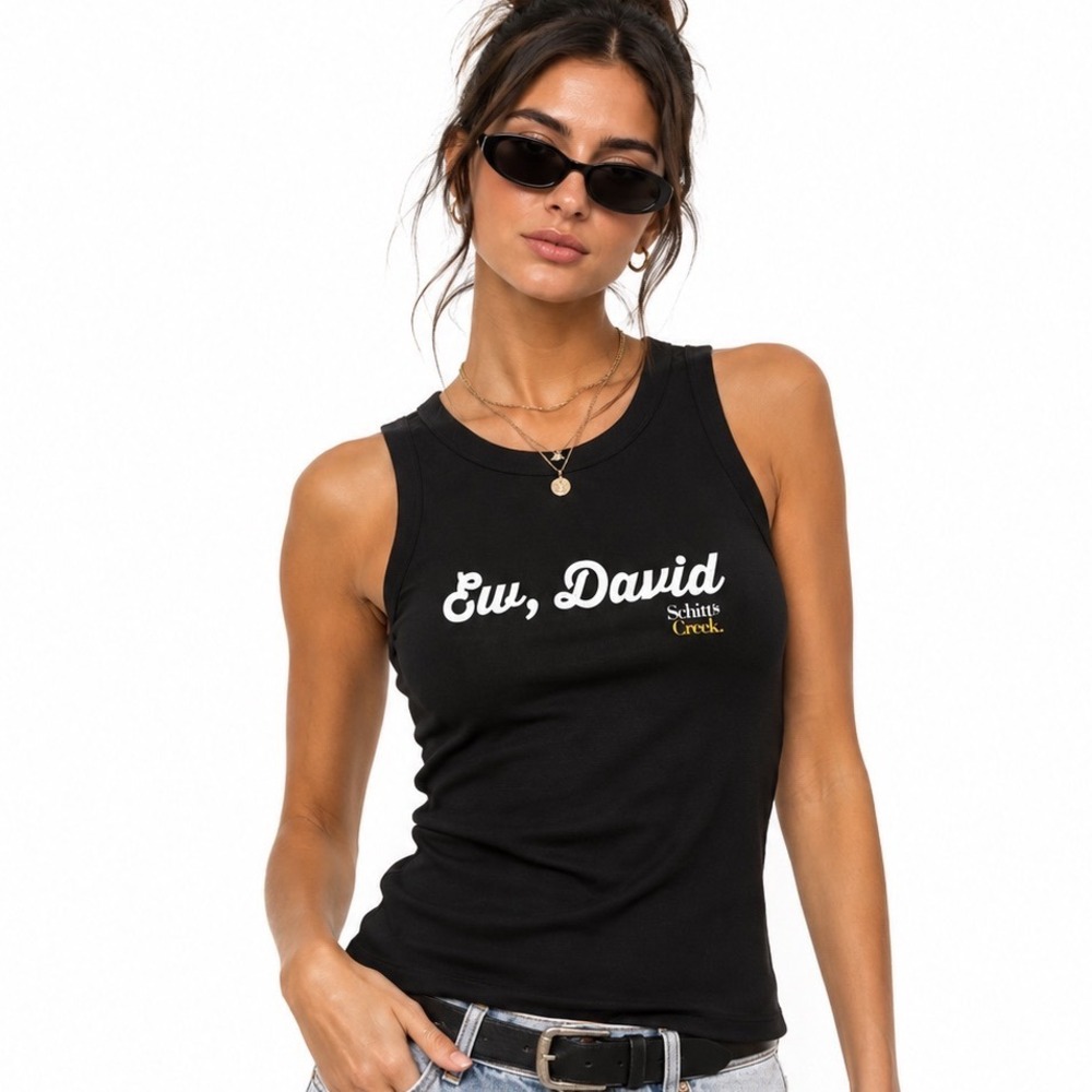 Schitts‎ Creek Ew David Ribbed Tank Top Womens Small Black Graphic New Official
